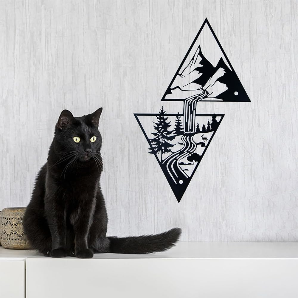 Forest & Waterfall Decor for Rustic Cabin or Bedroom,Elegant Metal Mountain Wall Art,Perfect Nature,Durable & Lightweight Home Accent,Abstract Minimalist Rustic Nature Home Wall Art Sculpture(Black) image number 5