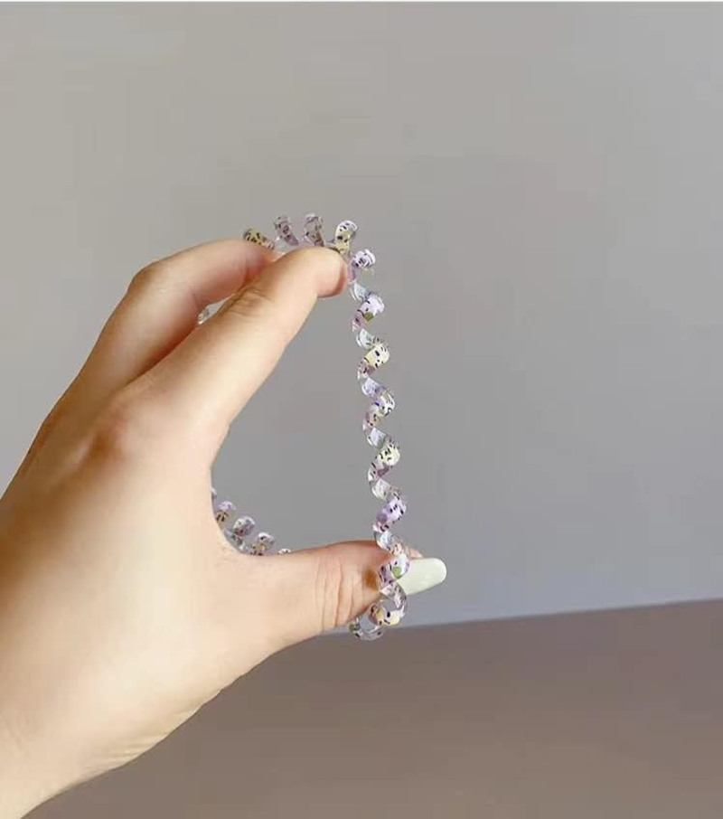 5Pcs Spiral Hair Ties for Women Phone Cord Tellie Telly Coil Plastic Tele Coiled Telephone Cord Stretchy Hair Ties for Thick Hair Big Coils (Floral Style) image number 4