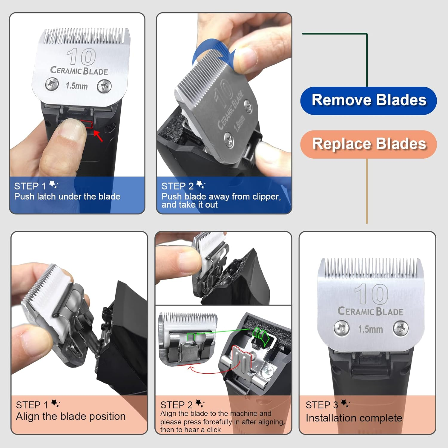 Detachable Pet Dog Clippers, Ceramic Blades, Compatible with Wahl KM, Andis, Oster A5 Series Clippers, Size 30 1/50 Inch Cutting Length image number 1