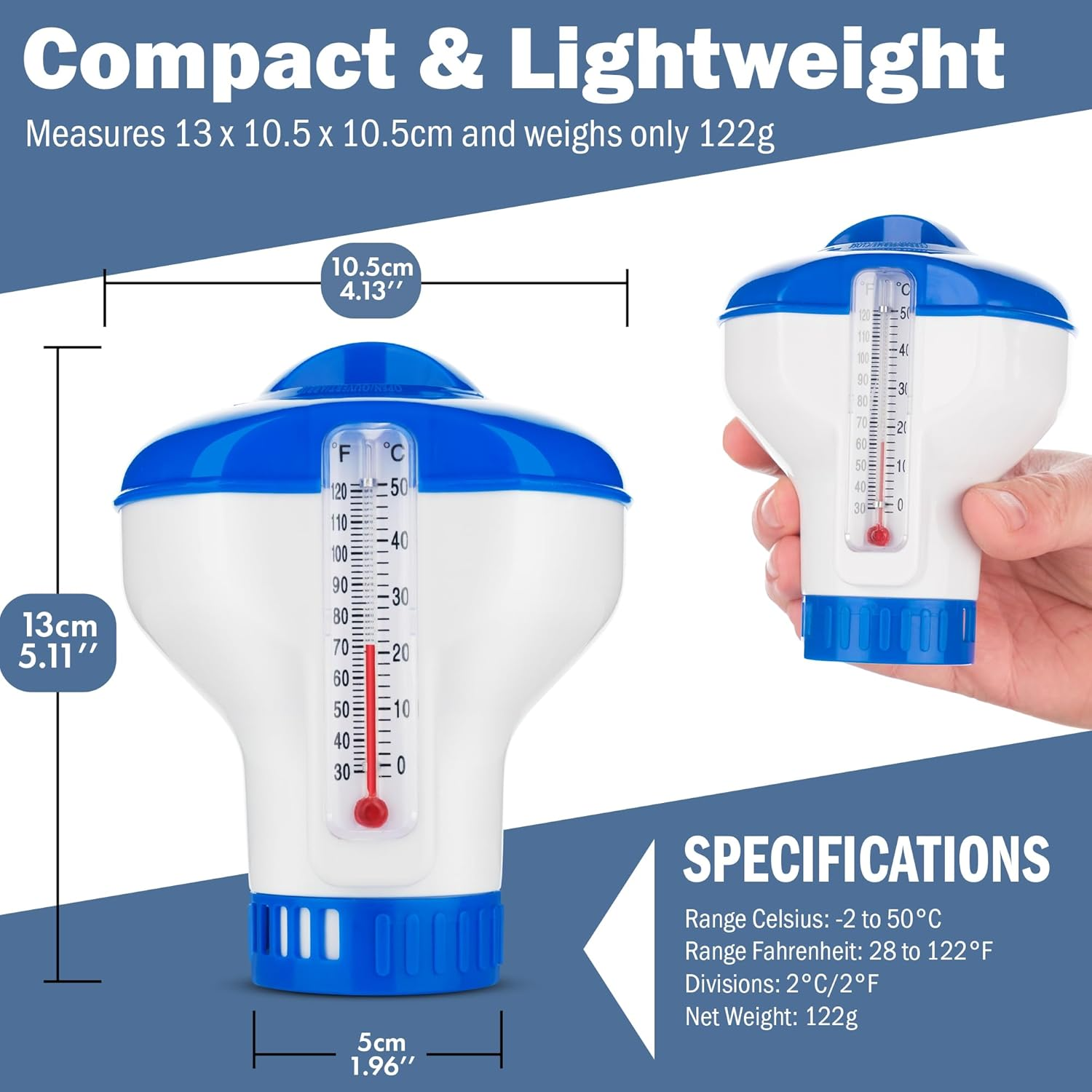 Chlorine Dispenser for Hot Tub with Built-In Thermometer &ndash; Floating Chlorine Dispenser for Hot Tubs, Pools, and Spas &ndash; Adjustable Flow Control, Durable Design image number 3