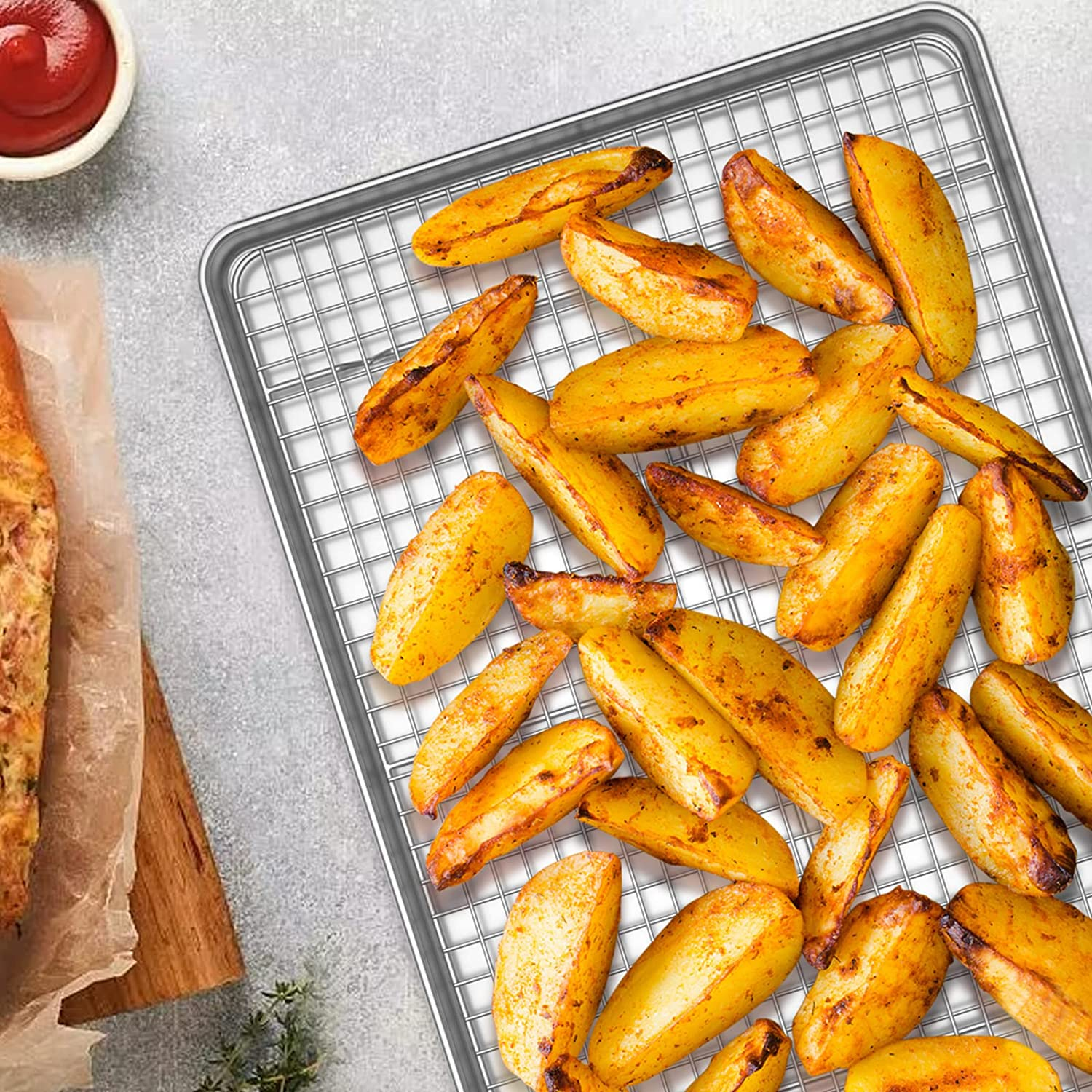 Wildone Baking Sheet with Rack Set [2 Pans + 2 Racks], Stainless Steel Cookie Sheet Baking Pan Tray with Cooling Rack, Size 16 X 12 X 1 Inch, Non Toxic & Heavy Duty & Easy Clean image number 3