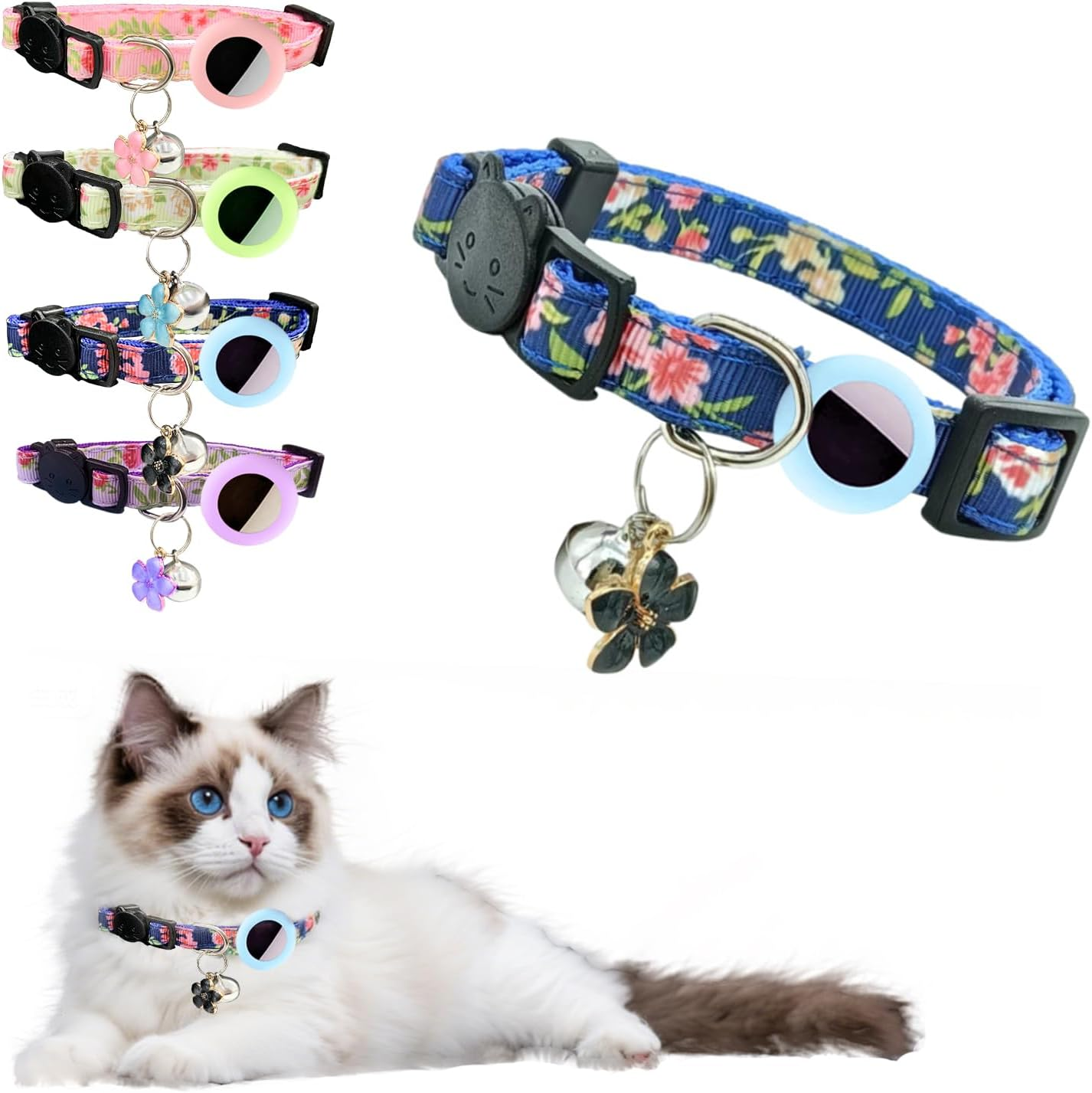 Floral Cat Collar with Bell, 1 Pack Adjustable Kitten Collar - Comfortable Safe Cat Collars for Cats and Kittens, Essential Cat Accessories for Daily Wear (Pink)
