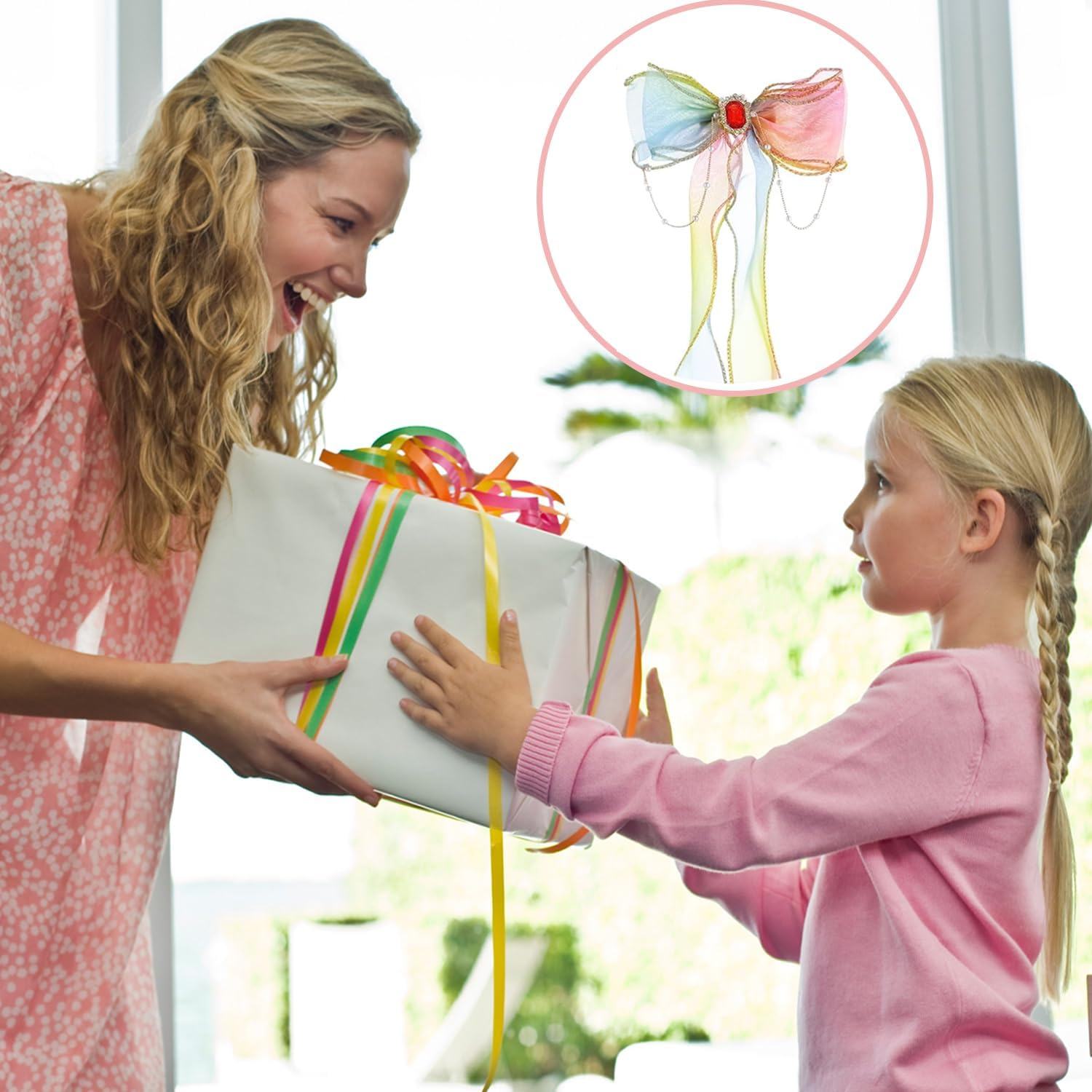 Pack of 3 Butterfly Colourful Ribbon Clips, Pearl Chain Bow Hair Clips, Women'S Tassel Bow Hair Clips, Girls Hair Accessories, Princess Hair Clip Decoration (Gradient Colour) image number 5