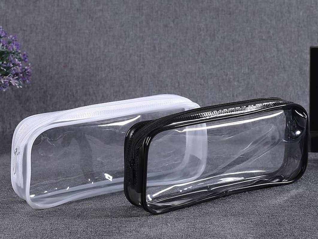 2 PCS Clear Makeup Bag, Clear Zipper Pouches, Clear Toiletry Bag, Clear PVC Zipper Pencil Bag Travel Makeup Organizer Cosmetic Bags for Women (Black White, 20.5 * 8.5 * 3.5) image number 1