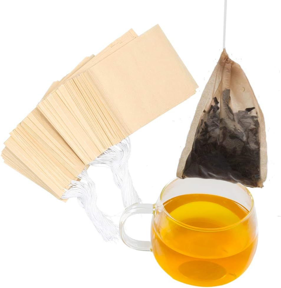 Tinkee Tea Filter Bags, Safe and Natural Material, Disposable Tea Infuser, Empty Tea Bag with Drawstring for Loose Leaf Tea, Set of 100（3.15 X 3.94 Inch ） (White)