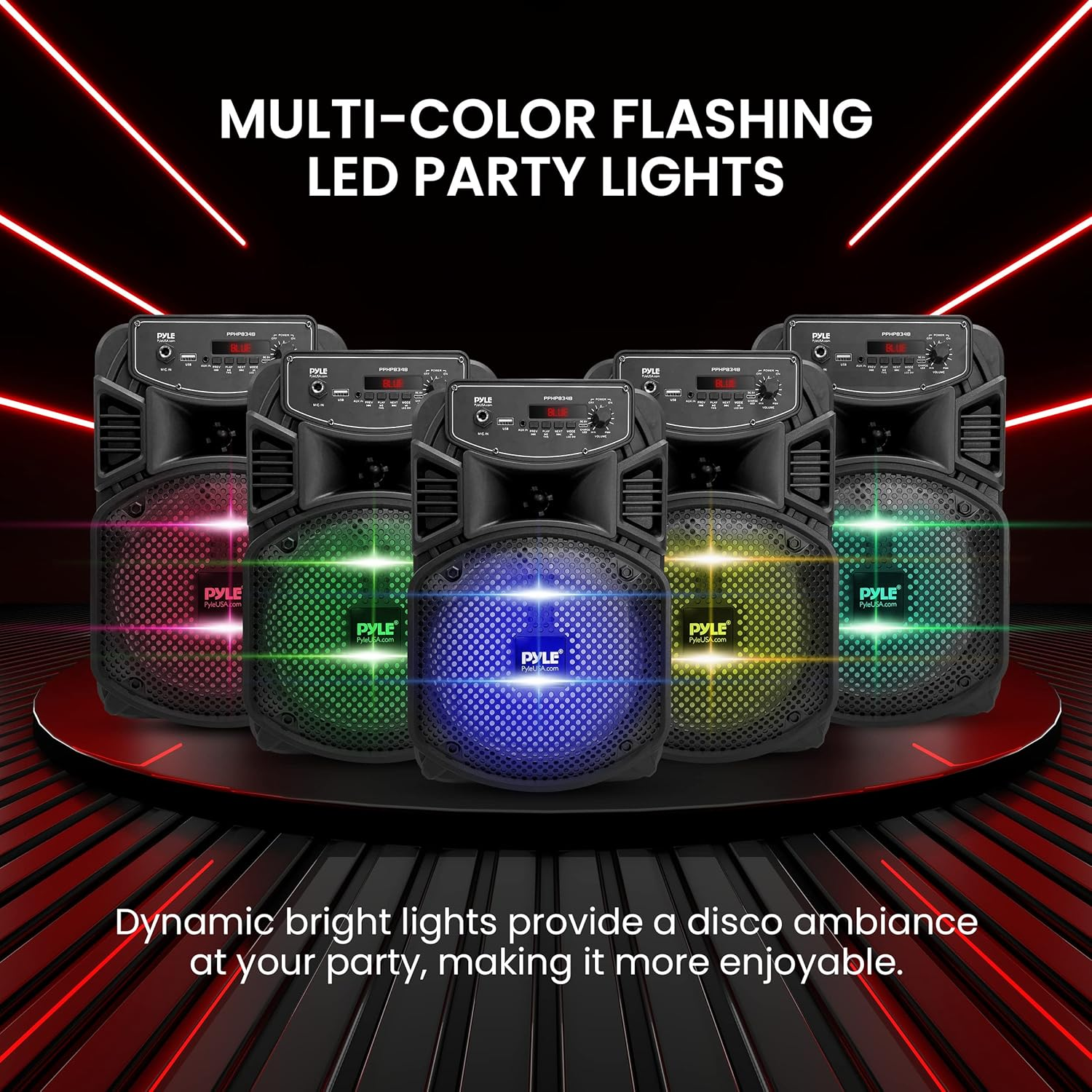 Portable Bluetooth PA Speaker System - 300W Rechargeable Outdoor Bluetooth Speaker Portable PA System W/ 8&rdquo; Subwoofer 1&rdquo; Tweeter, Microphone In, Party Lights, MP3/USB, Radio, Remote - Pyle PPHP834B image number 1