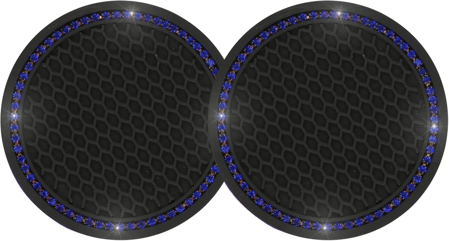 Bling Car Cup Coasters, Crystal Car Cup Holder Coasters, 2 Count, Pink, Silicone, Round