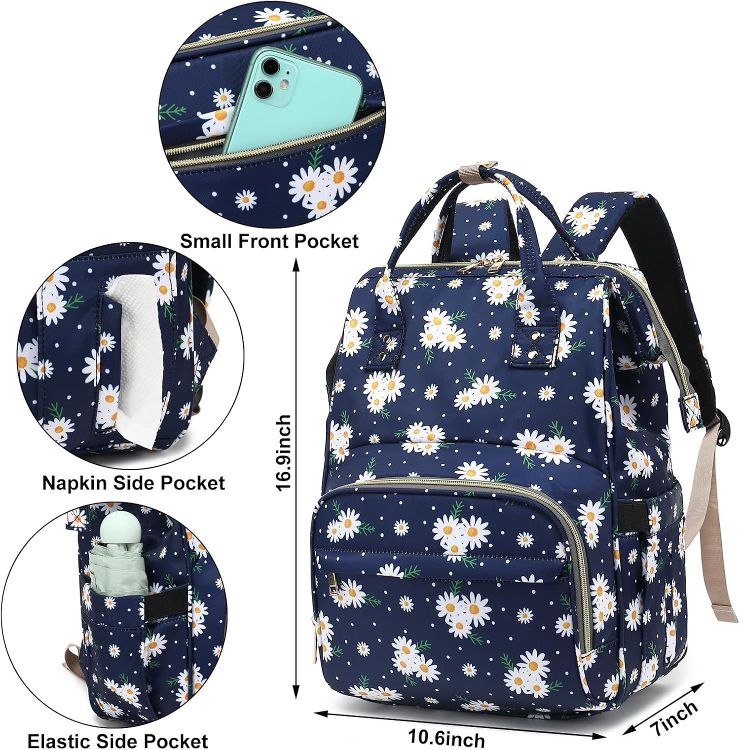 Dezcrab Lunch Backpack for Women Girls, Insulated Cooler Backpack Laptop Backpack School Backpack Bookbag Nurse Work Backpack - Daisy image number 4