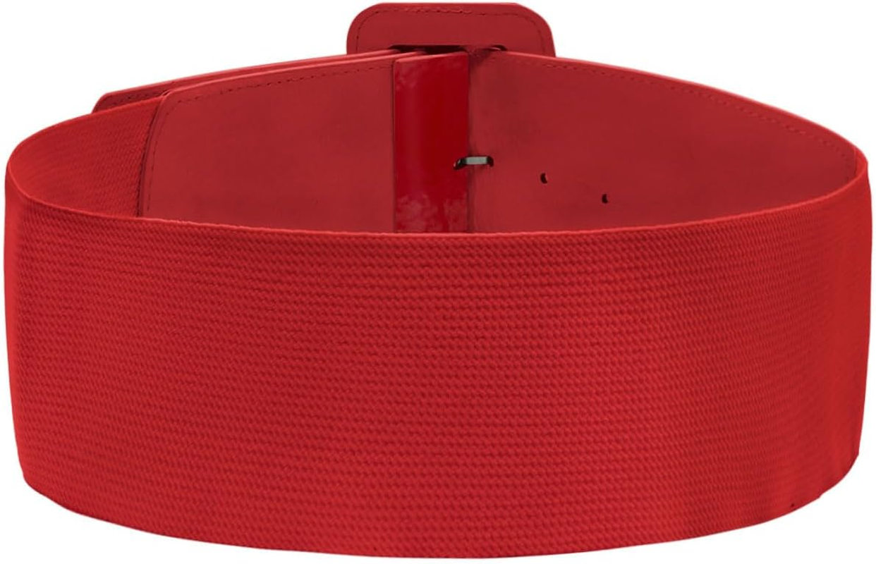 LJCZKA Women Wide Stretchy Belt Adjustable Vintage Elastic Waist Belt for Dresses with Square Buckle - Red image number 6