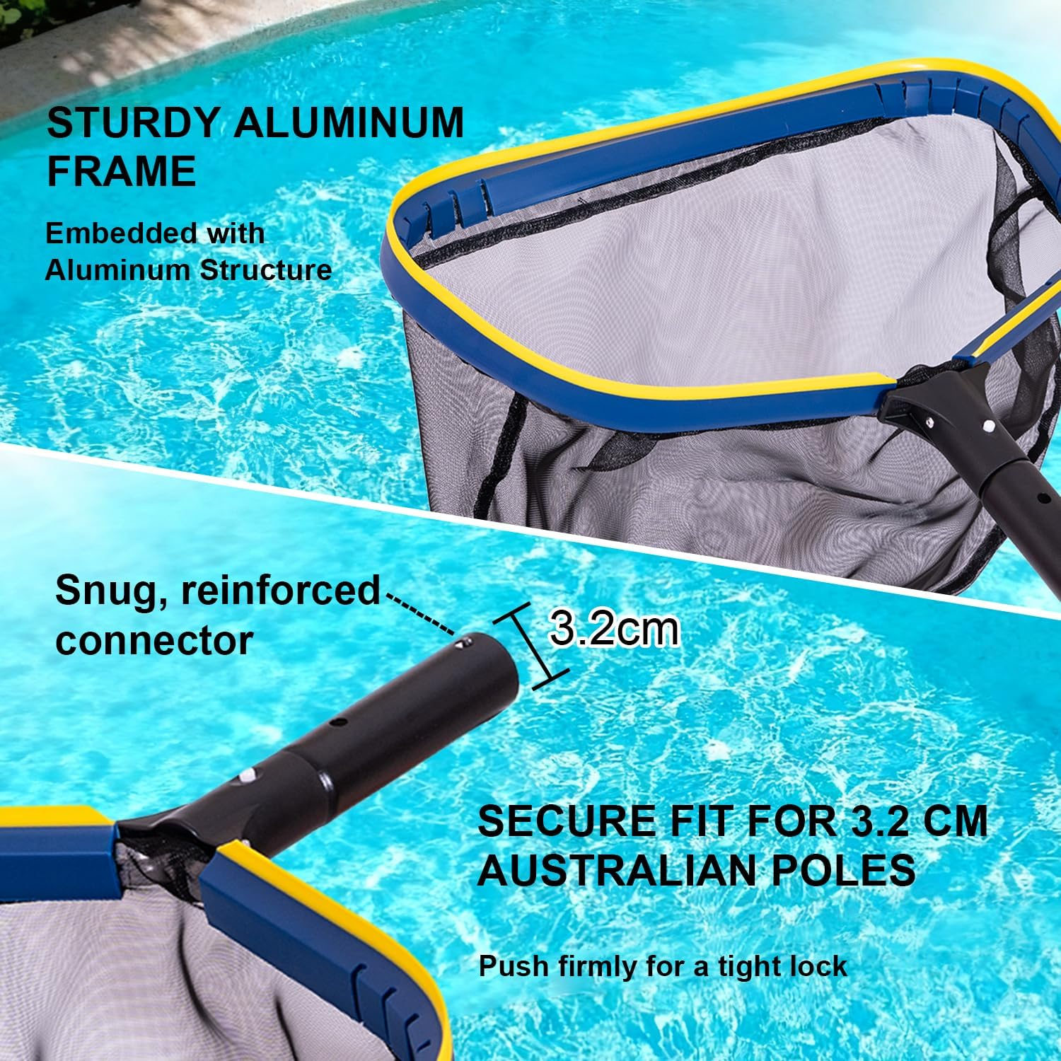 POOLAZA Pool Net Skimmer, Fine Mesh Pool Skimmer Net with Deep Bag, Durable Pool Nets for Cleaning with Aluminum Frame & Handle, Larger Capacity Pool Leaf Skimmer, Pool Leaf Net with Easy Scoop Edge image number 1