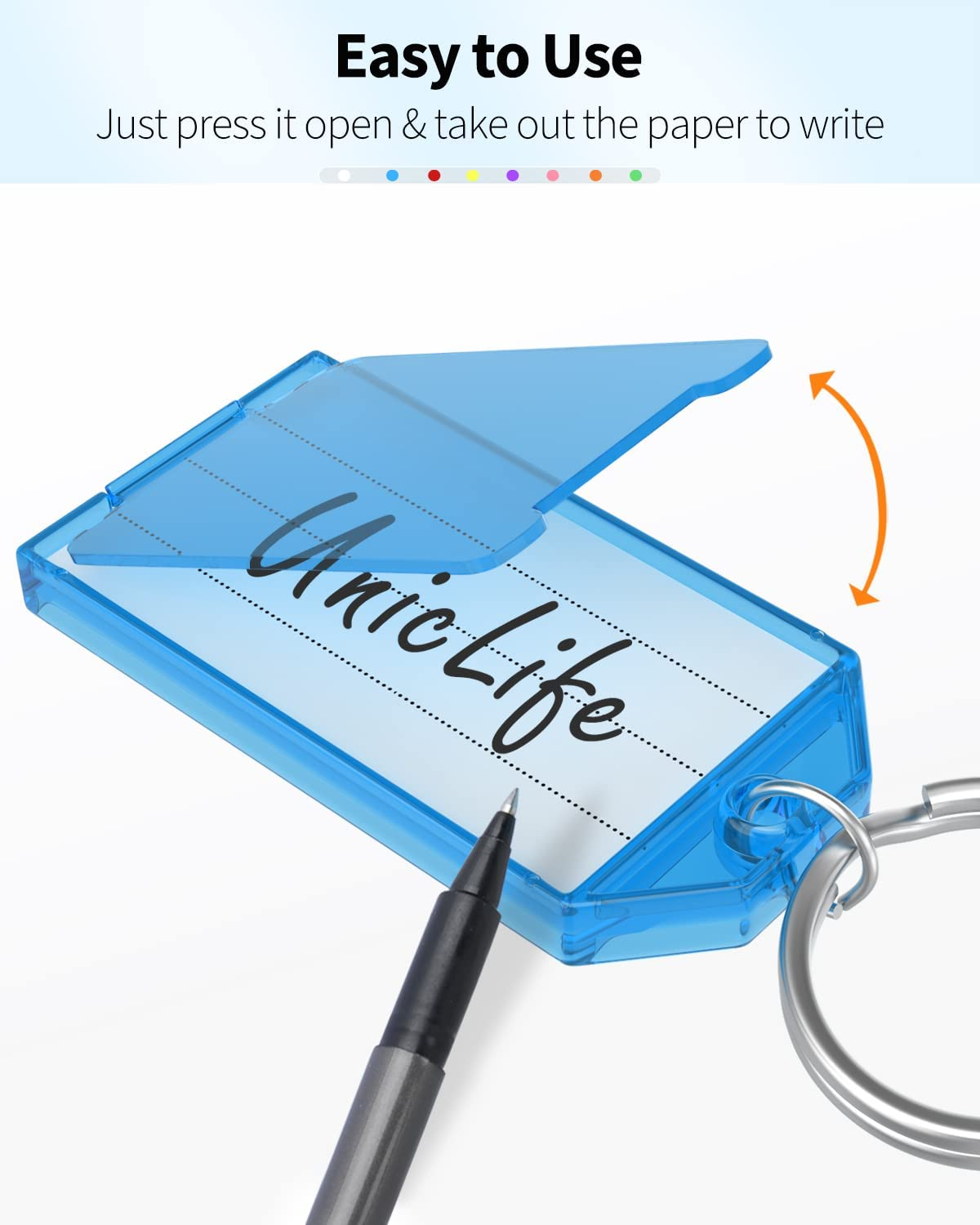 Uniclife 20 Pack Tough Plastic Key Tags with Split Ring Label Window, Assorted Colors image number 5