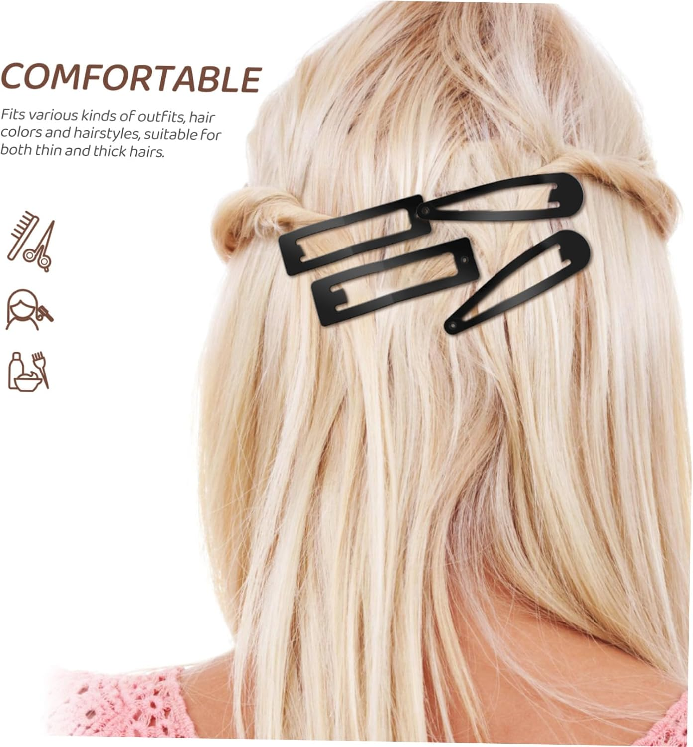 LOLIPPYY Black Snap Hair Clips Set 30Pcs Metal Hair Barrettes Large 8Cm Square Waterdrop Clips for Women