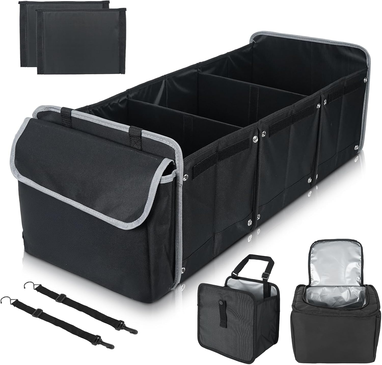 IXTRA Collapsible Trunk Organizer for Car with Leak-Proof Cooler Bag, Removable Dividers, Foldable Lid & Securing Straps, Fits SUV Sedan Car Accessories and Boot Organiser image number 3