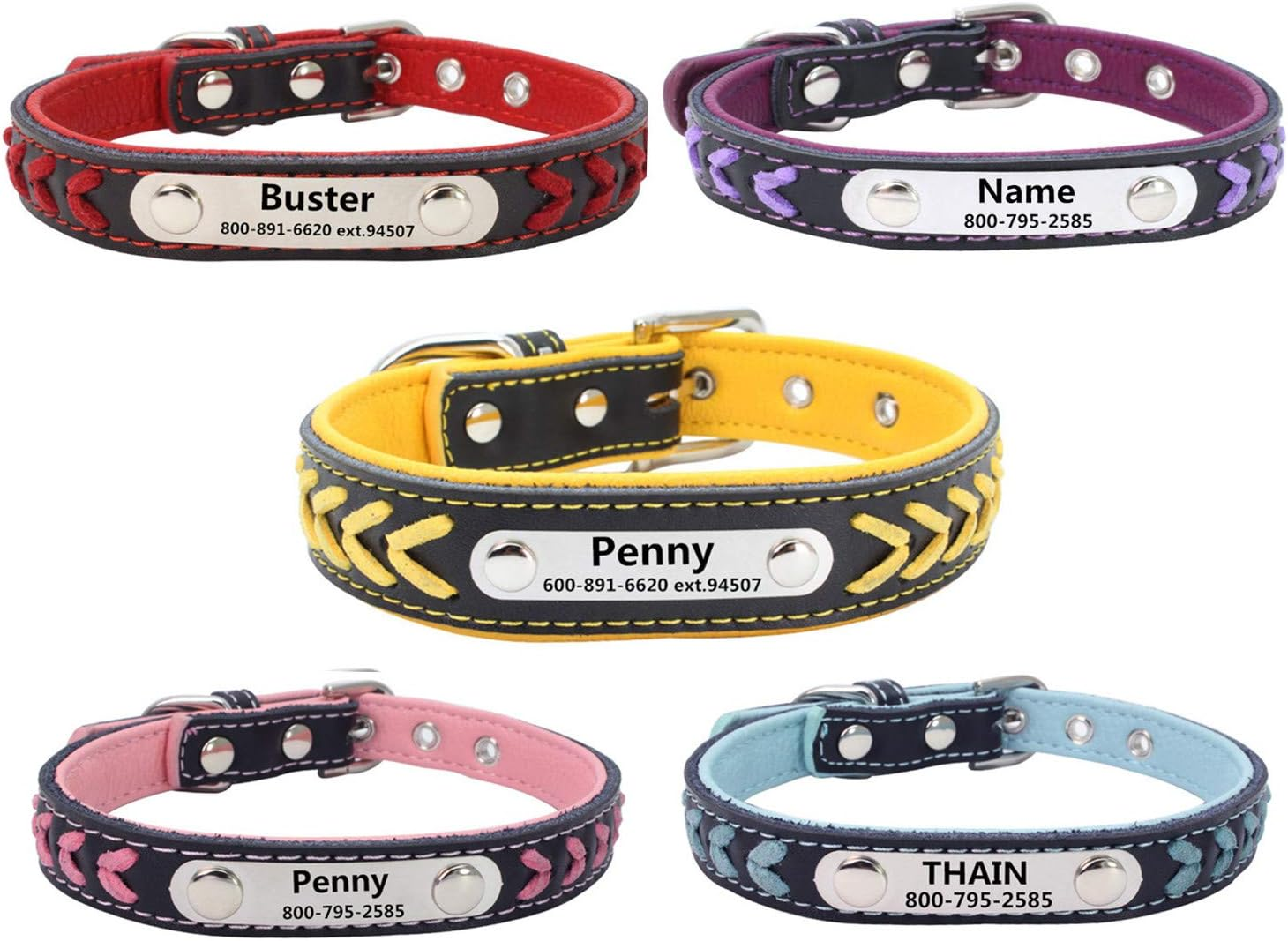 THAIN Leather Custom Collar,Braided Leather Engraved Dog Collars with Personalized Stainless Steel Nameplate for Small Medium Large Dogs (L(Neck 14.17"-18.11"), Yellow) image number 6