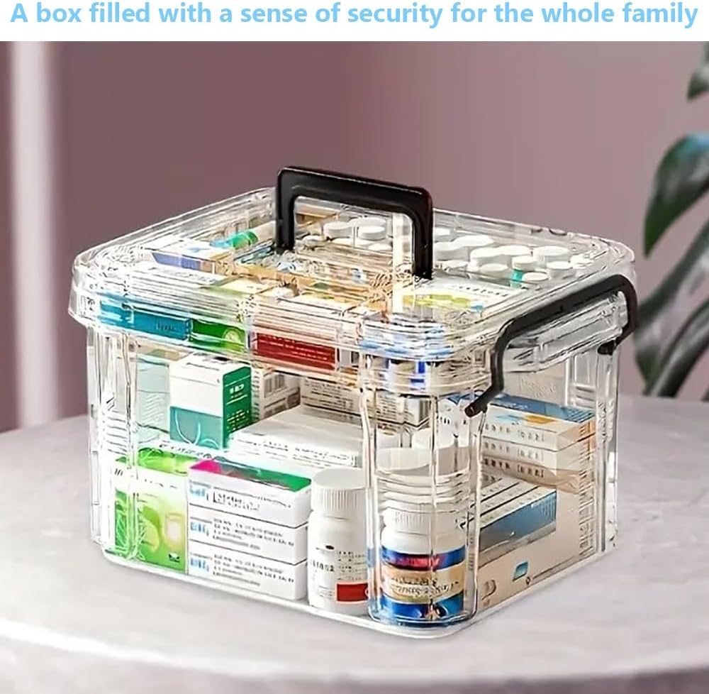 TOMVAES Large Capacity Medical Box, Transparent Pharmacyl Case with Handle, Portable Medicine Chest-Sealed, Lockable for Home and Travel image number 6