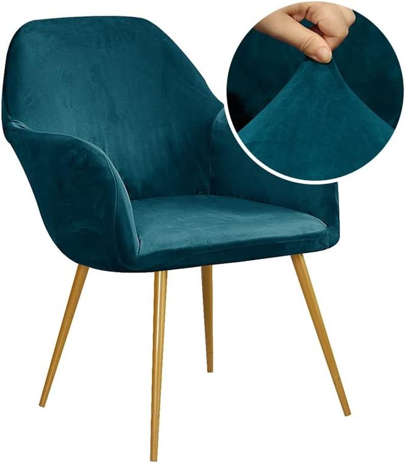 Velvet Stretch Black Modern Curved Back Armrest Wingback Chair Cover for Banquet Office Living Room Vanity Bedroom Set of 1