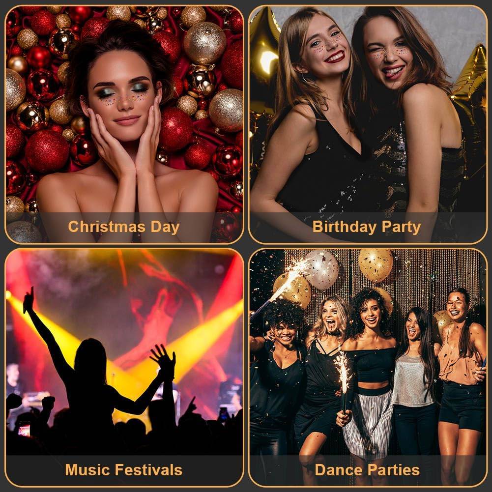 LOPHE Temporary Freckles Tattoos, 12PCS Freckles Glitter Temporary Tattoos Anti-Hearing Waterproof Tattoos Colorful Stars Dots for Carnival Shows Party Festival image number 3