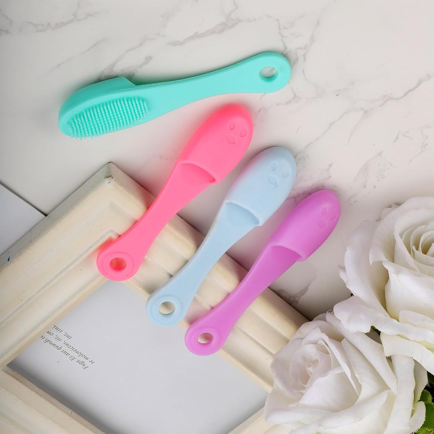 8 Pcs Cat Chin Brushes, Soft Silicone Manual Facial Cleansing Scrubber Cats Chin Cleaner Dog Finger Toothbrush Pet Tooth Brush with Improved Design for Dogs Cats Puppies Chin Cleaning Dental Care image number 5