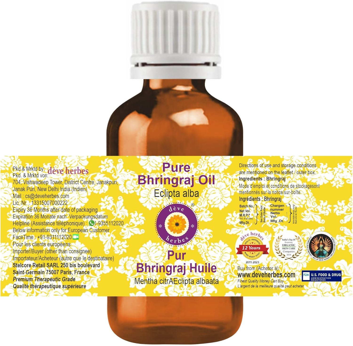 Deve Herbes Pure Bhringraj Oil (Eclipta Alba) (Pack of Two) 100Ml X 2 (6.76 Oz) image number 1