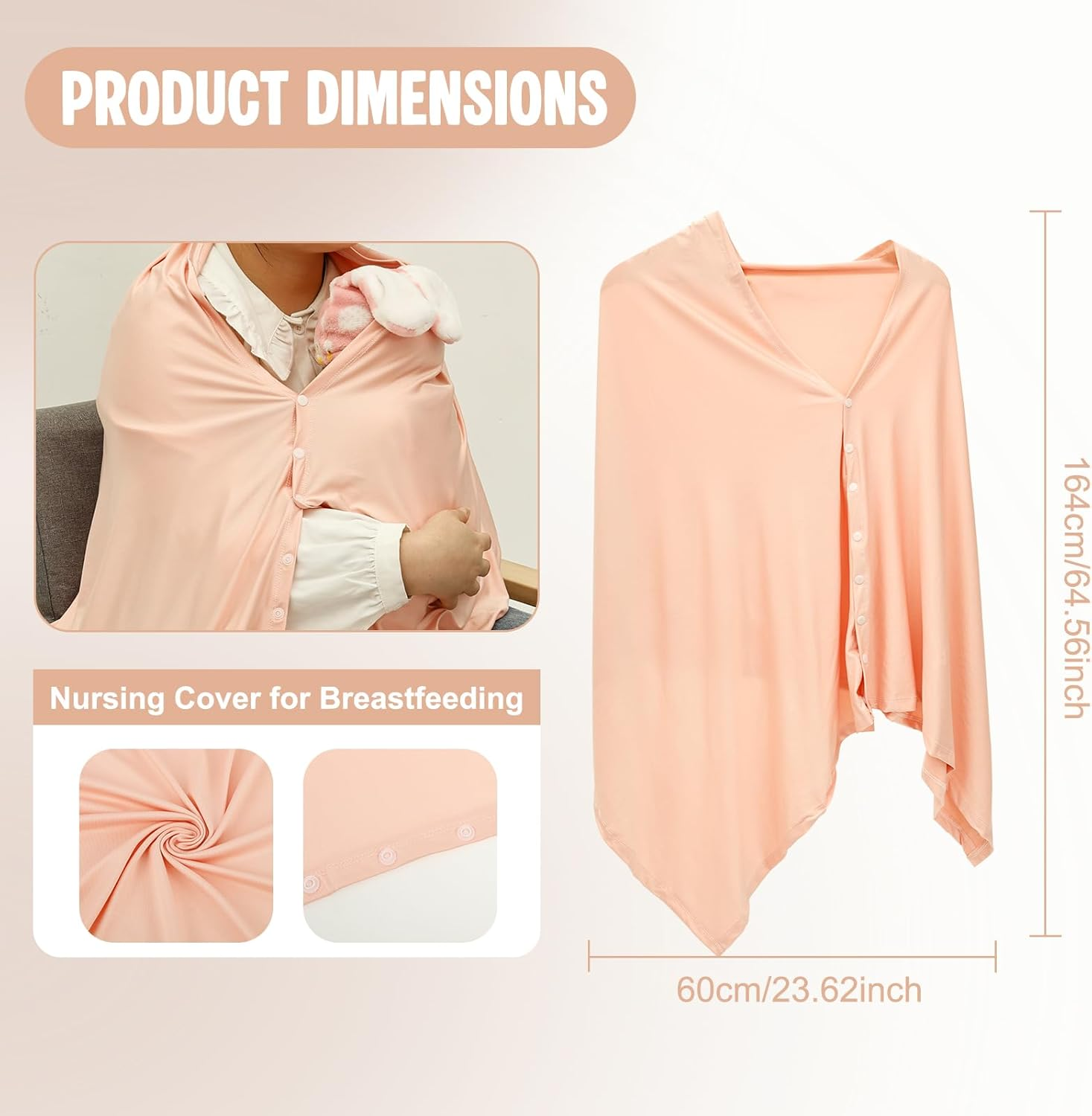 Nursing Cover for Breastfeeding, Solid Color Feeding Shawl Nursing Privacy Poncho for Home Travel Multipurpose Breathable Baby Car Seat Canopy for Women Baby image number 4