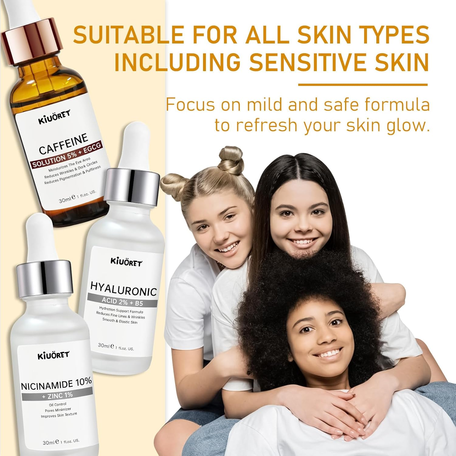 Anti Aging Face Serum Set 3 PCS, Caffeine Solution, Niacinamide and Hyaluronic Acid Serum for Face, anti Aging & Wrinkle, Improve Skin Texture, Deeply Hydrating for All Skins image number 5