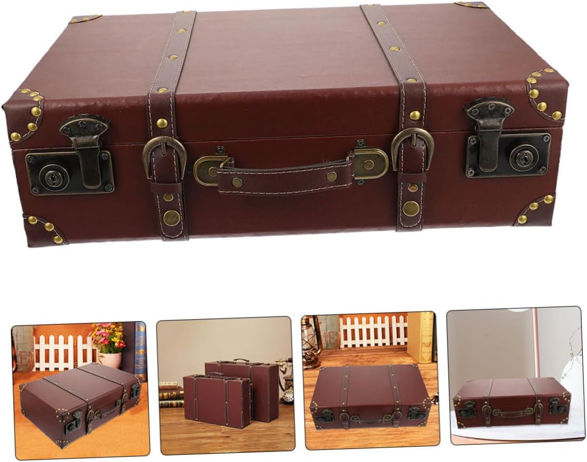 GLEAVI Vintage Decor Household Sundries Storage Box Handle Small Brown Wood Retro Suitcase Adornment for Home Organization and Photography Props image number 3