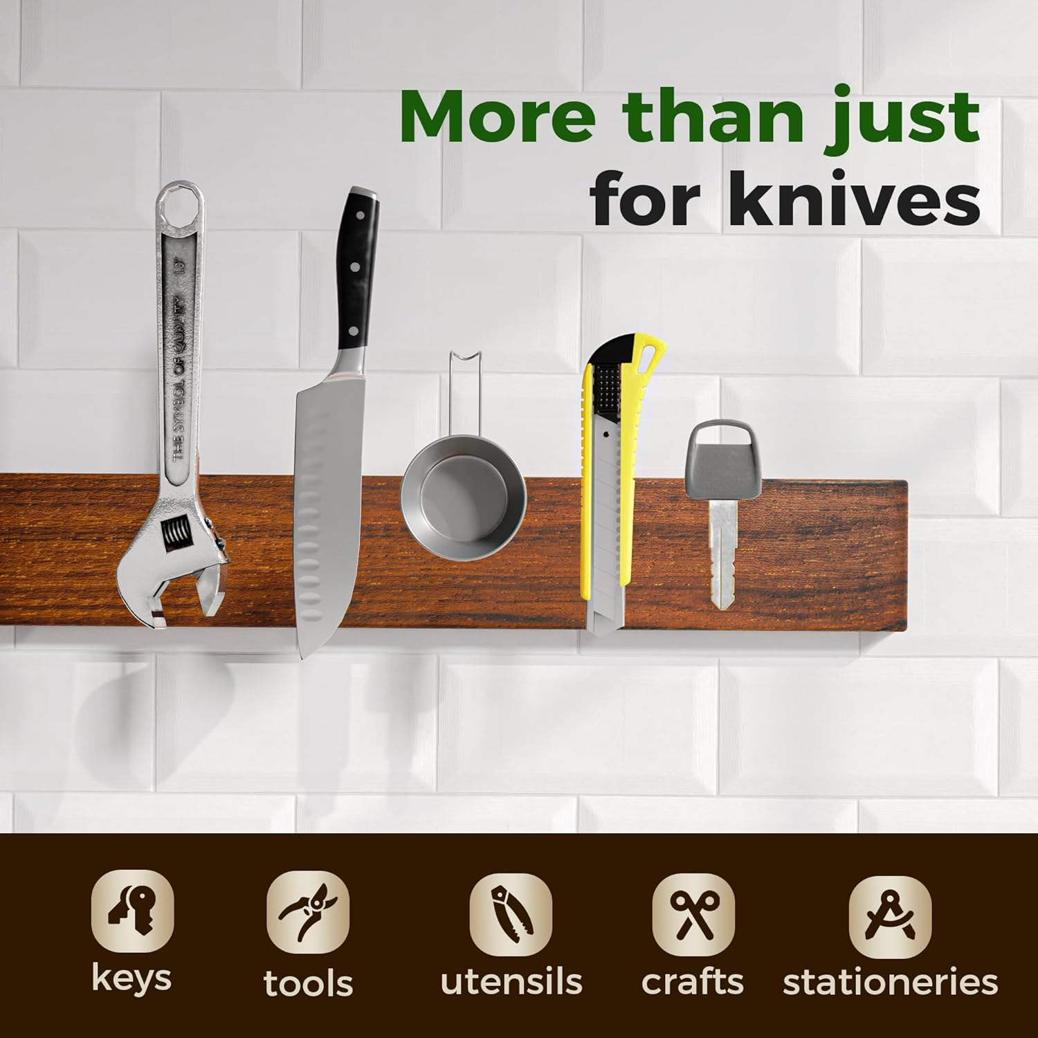 Utoplike Teak Magnetic Knife Strip, Magnetic Knife Holder for Wall, Organiser for Knives, Keys, Utensils (38 Cm) image number 6