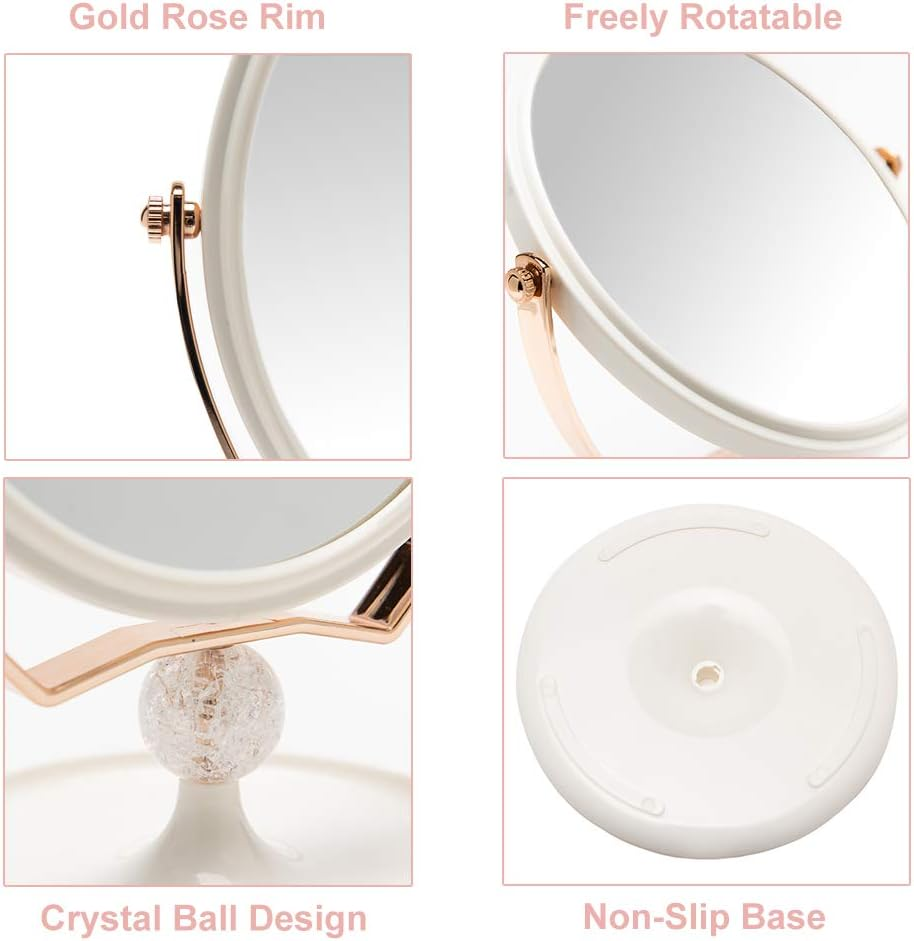 YEAKE Magnifying Makeup Vanity Mirror,Abs Plastic Double Sided 3X Magnification 360&deg;Swivel Beauty Make up Mirror Cosmetic Table Desk Mirror 8" Oval image number 4