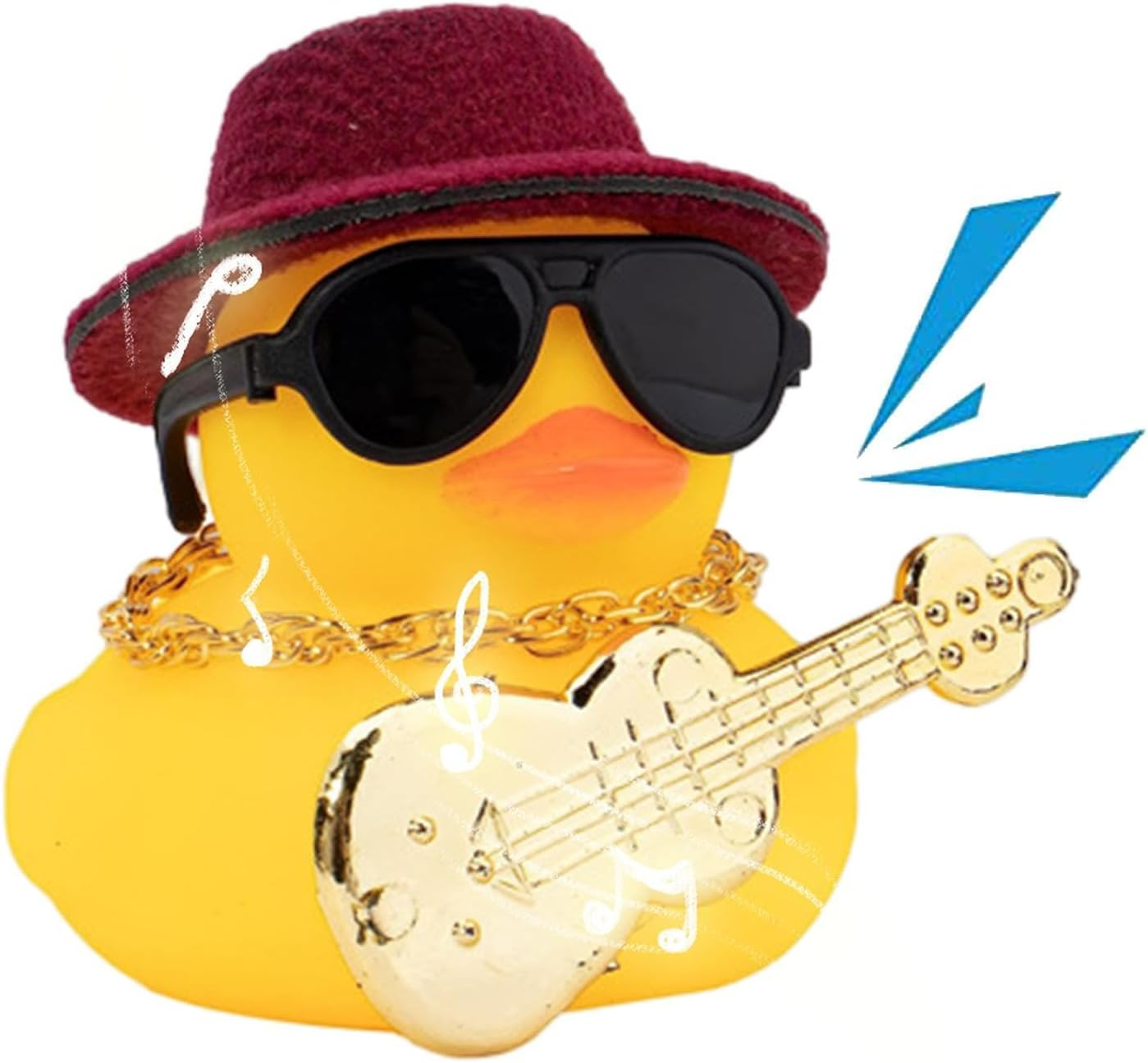 Car Ducks for Dashboard | Soft Rubber Car Duck Dashboard Decoration with Squeak | Mini Duck Car Ornament with Musical Instrument Necklace Sunglasses Hat Zorq image number 1