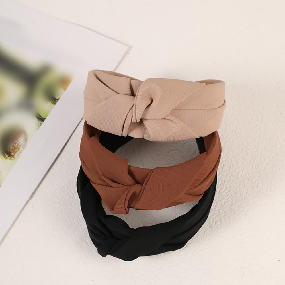 Trendy Knotted Headbands with Wide Knot Headbands, Cross Knot Headbands, Cute Twisted Headbands, Fashion Non-Slip, Decorative Fabric Headband for Women and Girls, Pack of 3 image number 2