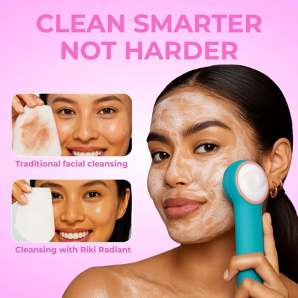 Electric Silicone Face Scrubber - 2-In-1 Facial Rotating Vibrating Exfoliating Brush - Waterproof & Portable, Rechargeable, for Cleaning, Exfoliation, Massage, Suitable for Men & Women (White) - Green image number 5