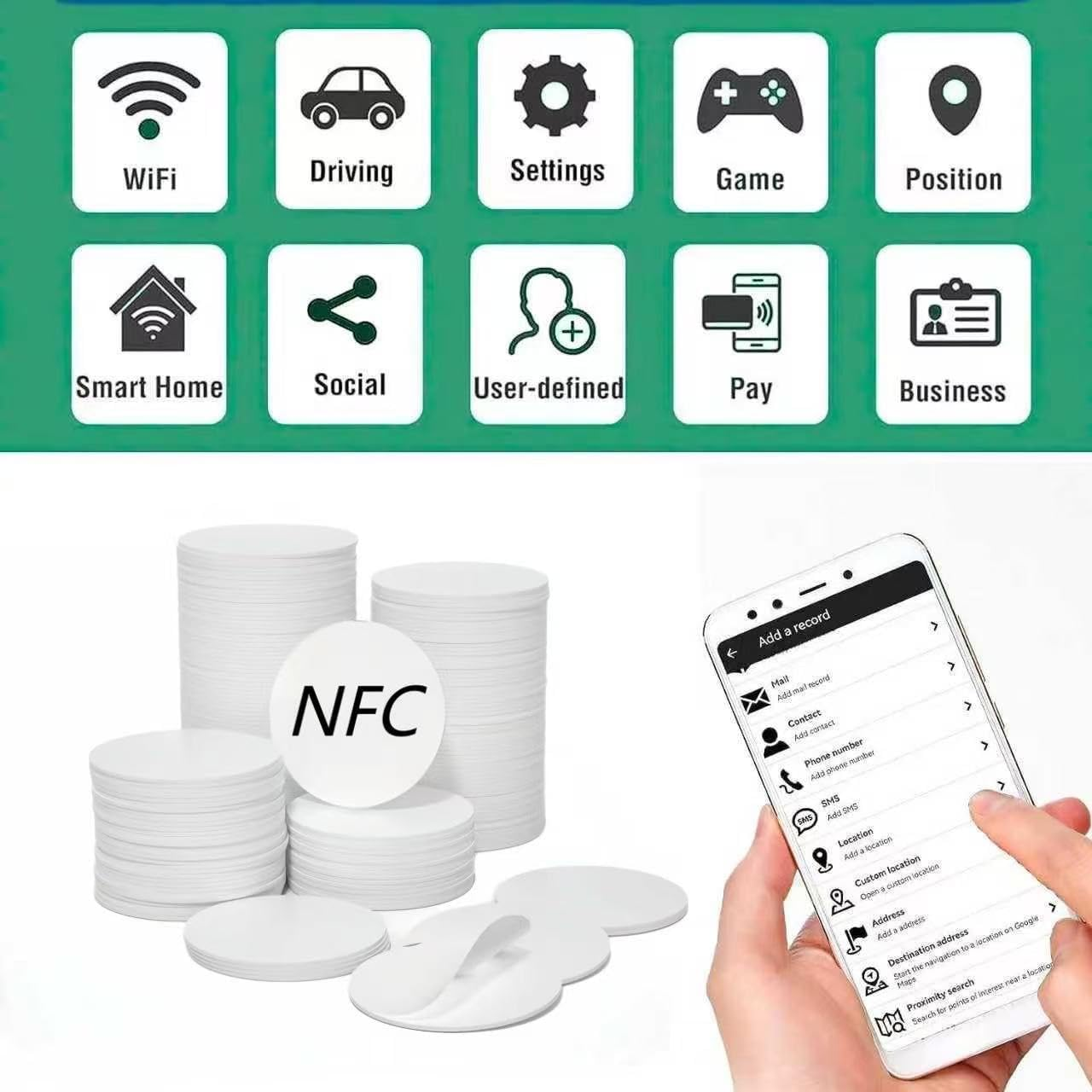 QYEHSWKT30 Pcs NFC Tags Ntag 215 round NFC Stickers, Blank NFC Coin Cards Rewritable NFC Card with Adhesive Back, Compatible with Android and NFC Enabled Devices（25Mm） image number 1