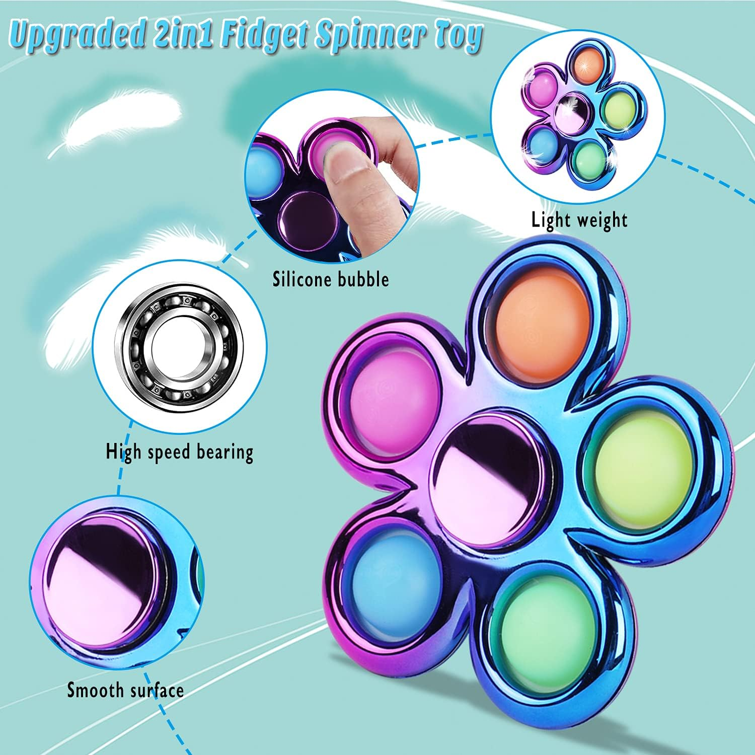 Jawhock 3 Pack Pop Fidget Spinner, Push Bubble Fidget Spinner, Party Favor Sensory Simple Fidget Pack Hand Spinner for ADHD Anxiety Stress Relief for Kids - Green image number 3