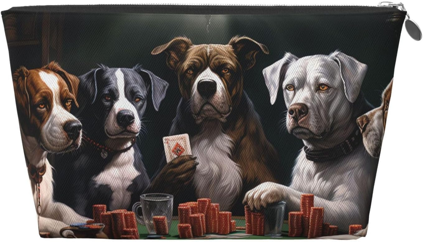 SDTYKHJ Large Capacity Makeup Bag for Women, Waterproof Portable Shaving Bag, Small Toiletry Bag, Poker Dogs, Leather Cosmetic Organizer Bags for Travel, Siliver, One Size image number 3