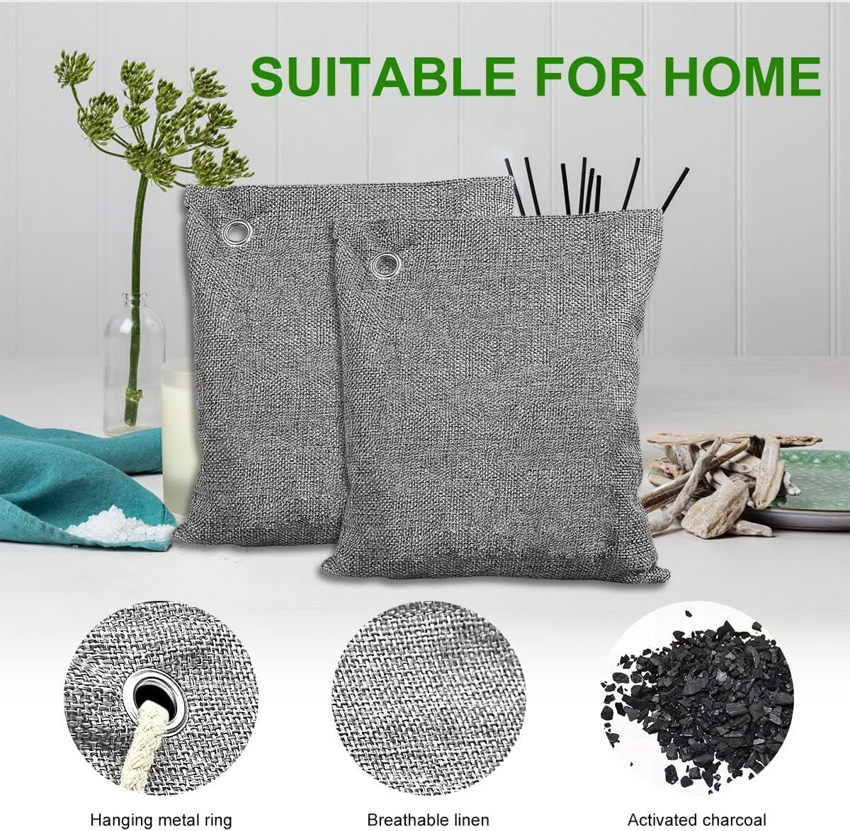 FLSEPAMB Bamboo Activated Charcoal Odor Absorber Bags, 4 Pack, Bamboo Charcoal Air Purifying Bag, Nature Fresh Car Odour Eliminator, Odors, Moisture Absorber for Home, Car, Pets, Room, Closet image number 6