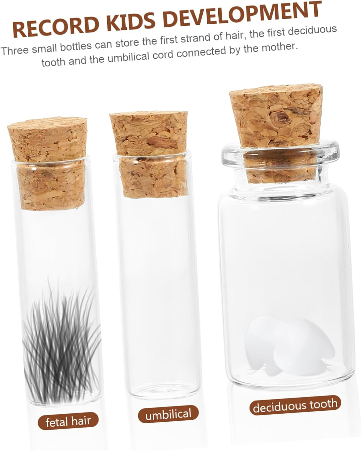 Baby Fetal Hair Box and Kids Teeth Keepsake Organizer Set 3 Glass Bottles Sticker Newborn Tooth Storage Holder for Baby Hair and Random Style image number 6