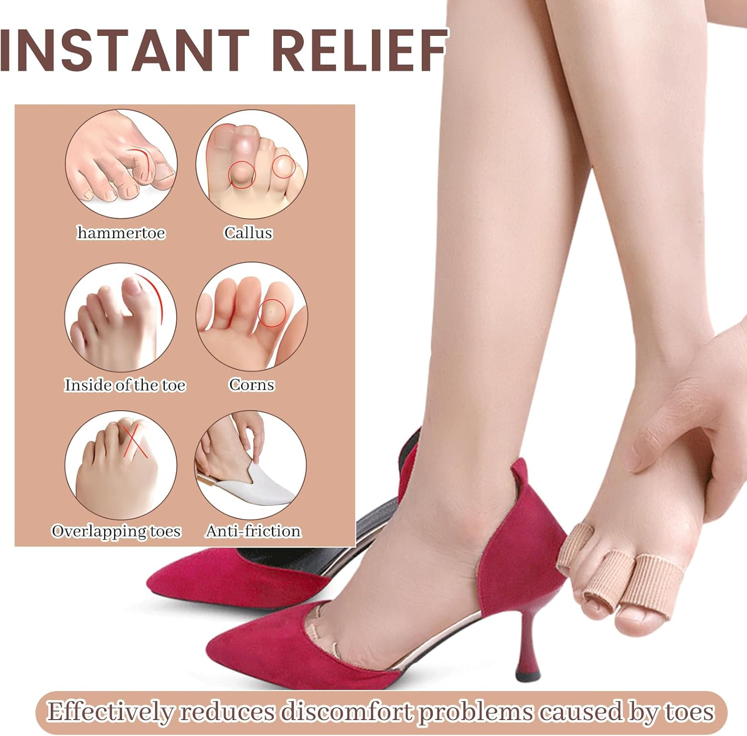 6Pcs Toe Tubes with Gel Cushion, Silicone Toe Sleeves Toe Caps and Toe Protectors for Men Woman, Toe Covers Toe Guard for Feet (6)