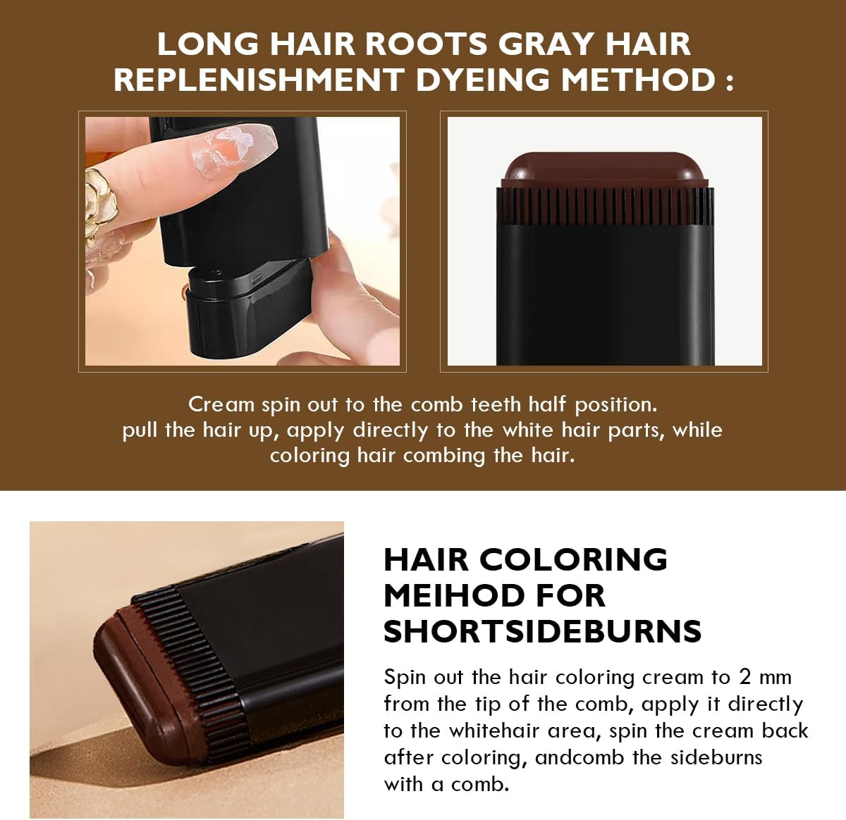 Hair Color Stick Comb Hair Dye Pen Instant Portable Hair Dye Comb Root Hair Mascara for Gray Hair Coverage, 2 in 1 Temporary Hair Touch up Dye for Women & Men Blonde Roots Quick Fix (Dark Brown) - Black image number 3