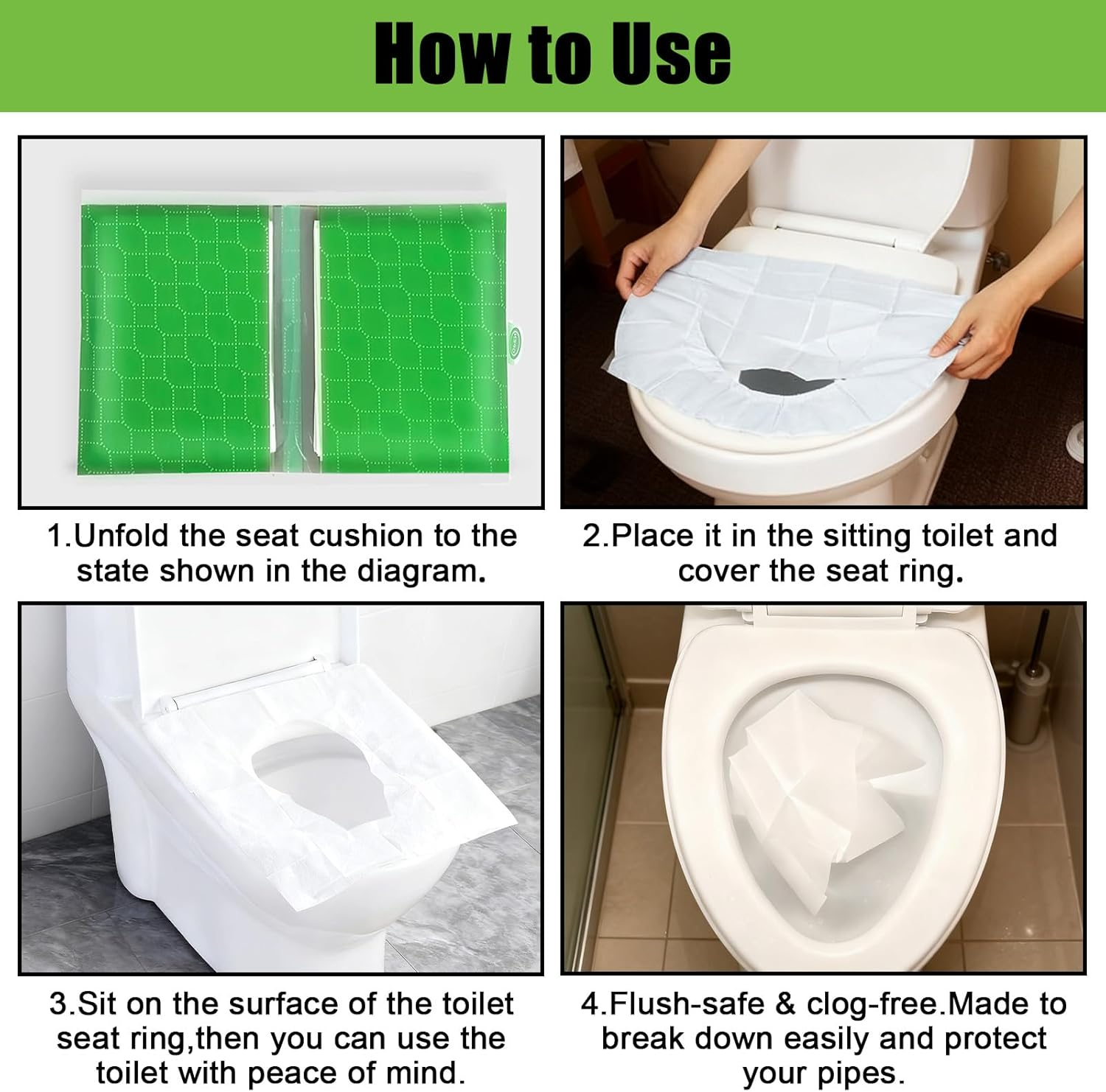 100Pcs Disposable Toilet Seat Covers, Flushable Toilet Seat Cover for Potty Training, Travel Essential for Camping, Airplane, Road Trips, Adults & Toddlers image number 2