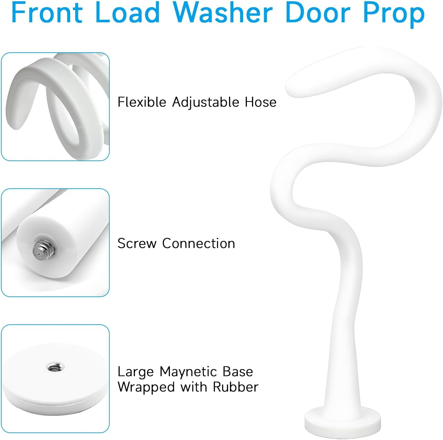 QUMOX Magnetic Front Load Washer Door Prop, Flexible White Washing Machine Door Holder, Keeps Washer Door Open, Fits Most Washing Machines image number 1