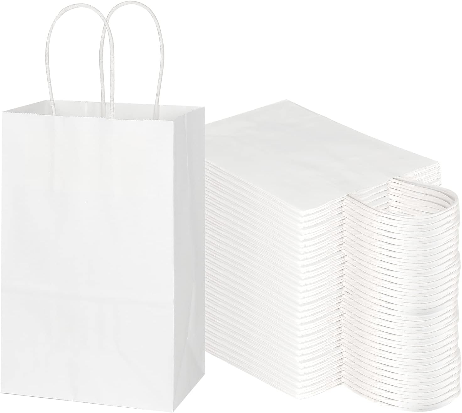 Toovip 100 Pack 5.25X3.25X8.25 Inch Small White Kraft Paper Bags with Handles Bulk, Gift Wrap Bags for Favor Grocery Retail Party Birthday Shopping Business Goody Craft Sacks Merchandise Take Out Cub - Gold image number 6