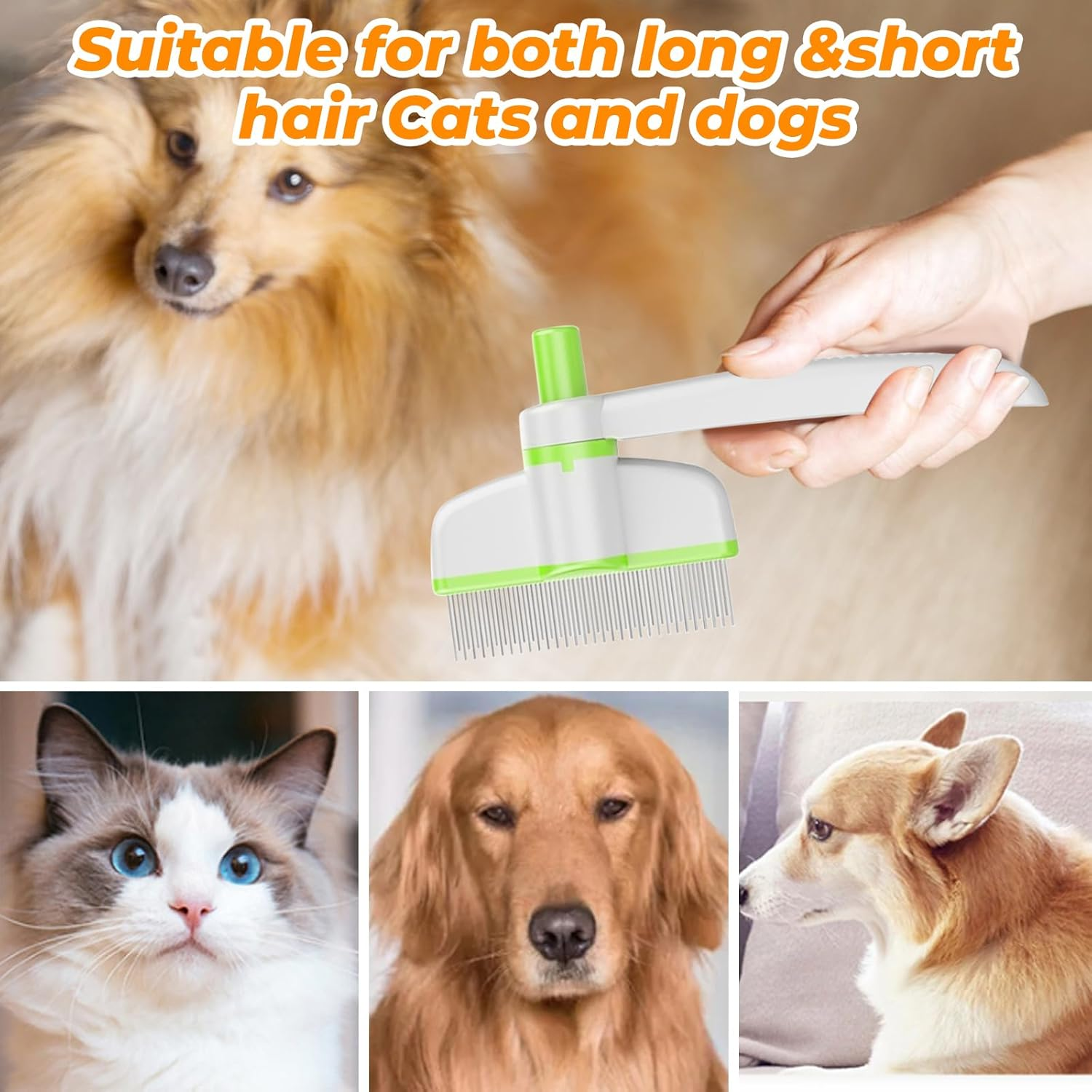 Simsky Pack of 2 Self-Cleaning Pet Brush, Fur Flash Brush for Cats and Dogs - Removes Loose Hair & Knots, with Rotating Brush Head, Ideal for Long and Short Hair image number 3