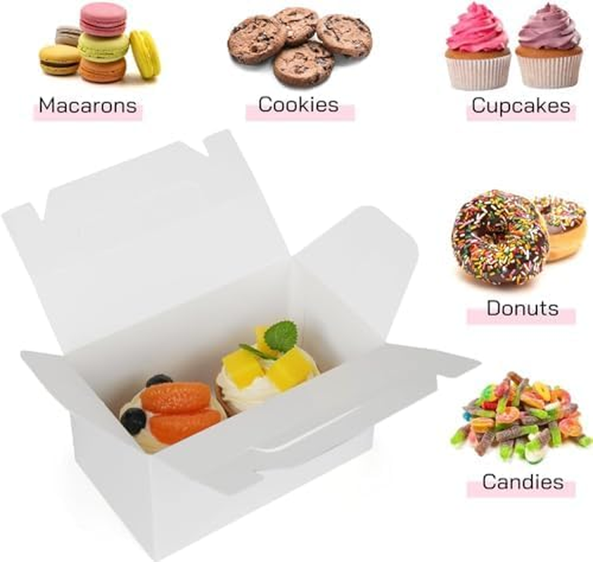 Party Favor Boxes, 50 Pack, 6 X 3.5 X 3.5 Inches Small Treat Boxes, Gable Boxes with Handles, White Treat Boxes, Goodie Boxes for Birthday Party, Wedding, Baby Shower