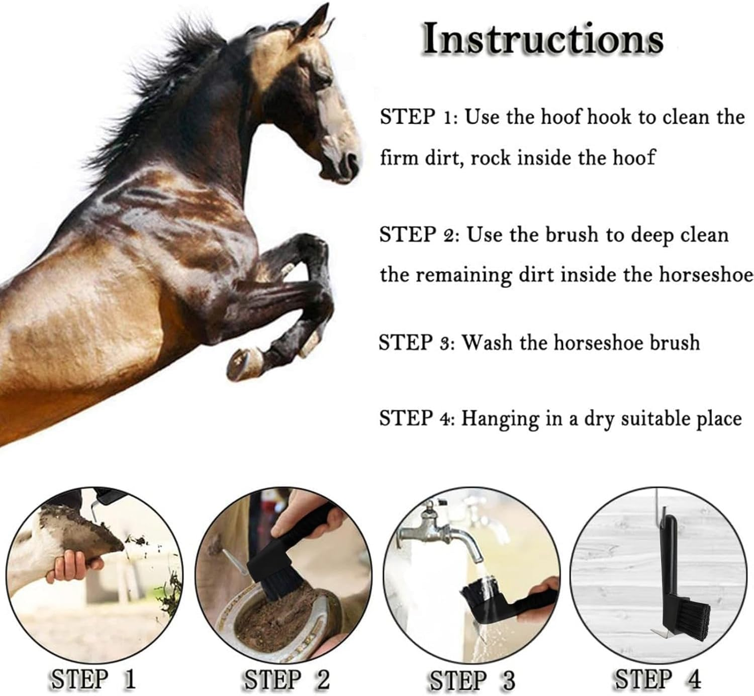 Songholee Horse Hoof Pick with Brush, Hoof Groove Cleaner, Ergonomic Handle Hoof Pick with Brush Horse Grooming Supplies for Daily Cleaning Maintenance Goat Brush for Tires image number 1
