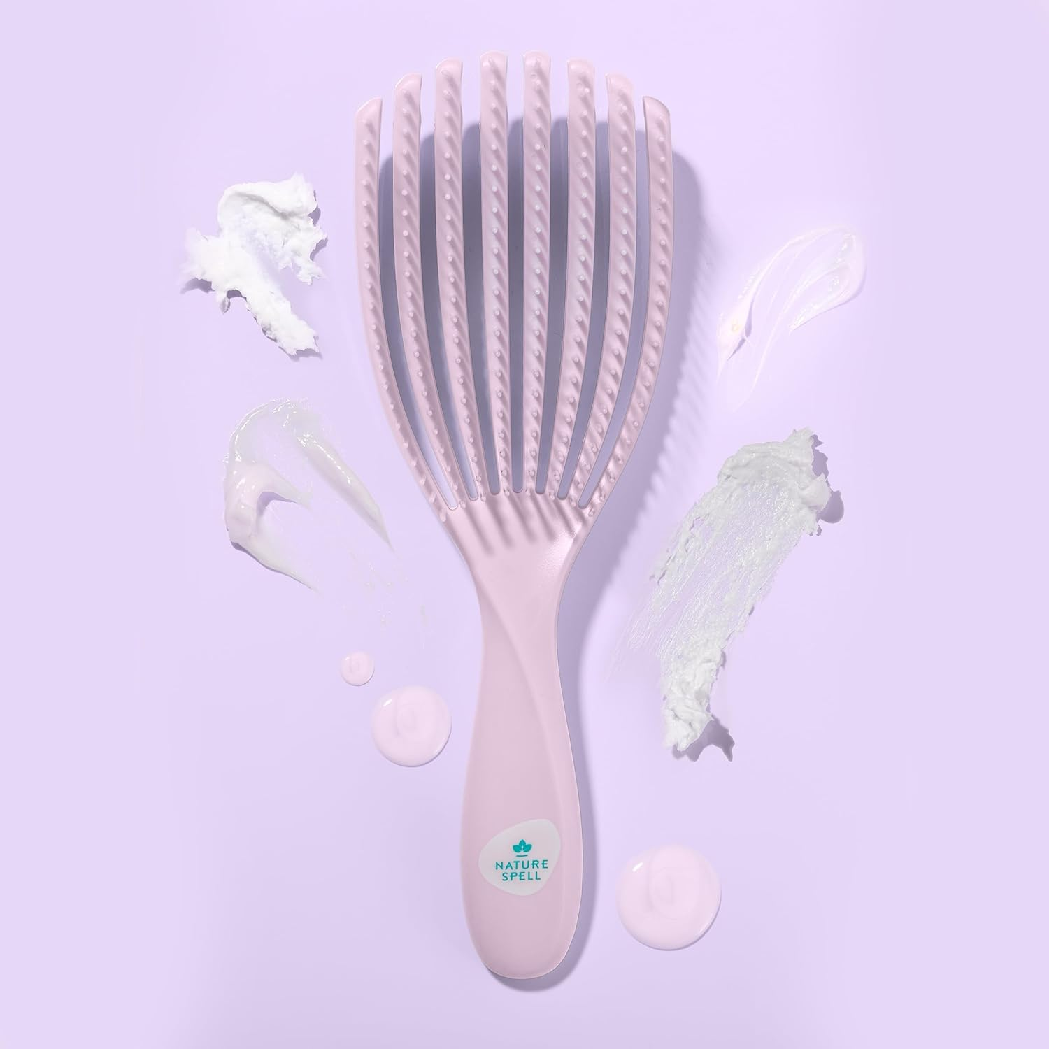 Nature Spell Flexiflow Detangling Hair Brush | Detangles All Hair Types | for Wet & Dry Hair | Flexible Strands for Pain Free Brushing & Cleaning | Eliminates Knots & Reduces Breakage | (Purple) - Purple image number 4