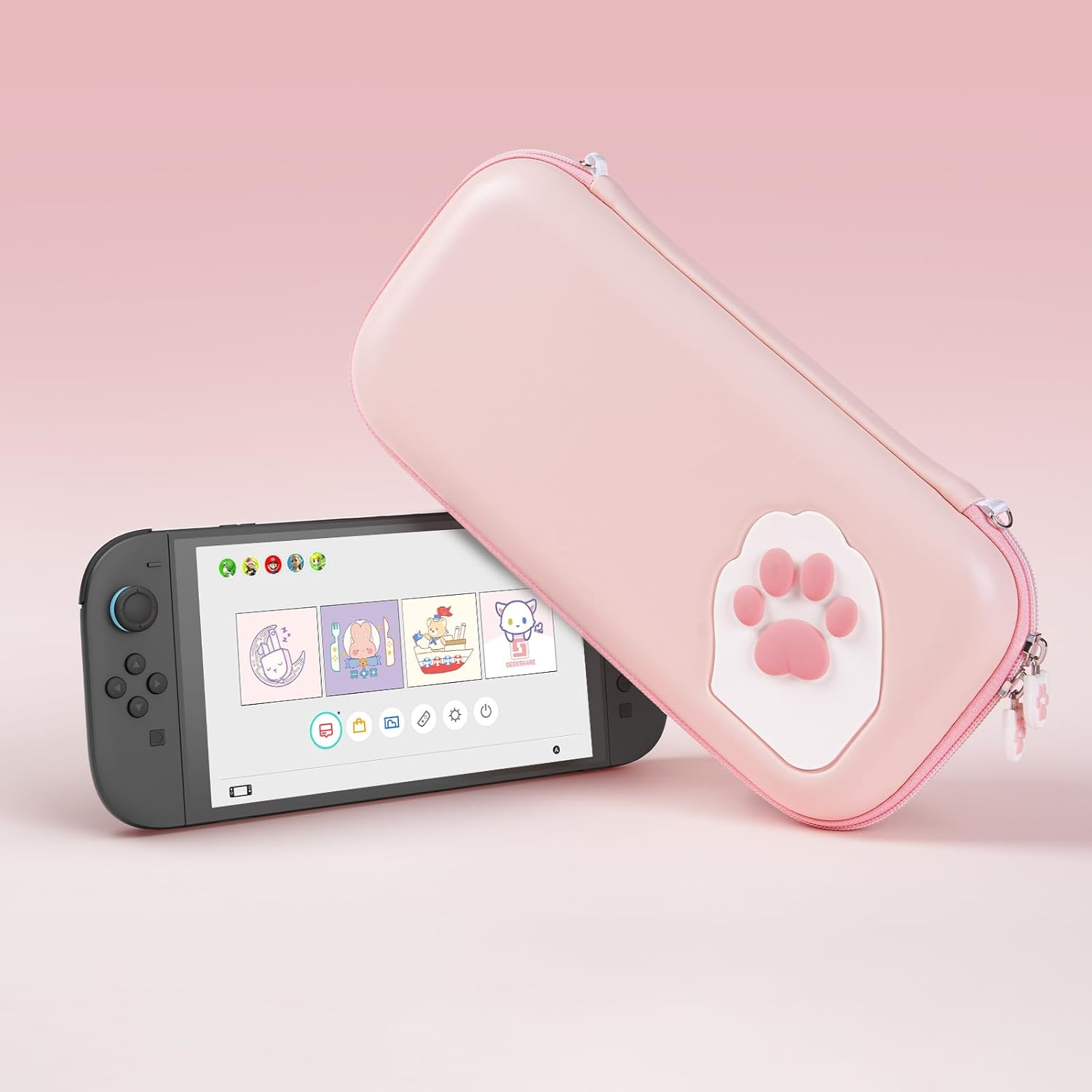 Geekshare Portable Carrying Case Compatible with Switch 2 (2025), Hard Storage Bag with 12 Game Card Slots, Cat Paw Travel Case for Switch 2 Console and Accessories (Pink) image number 6