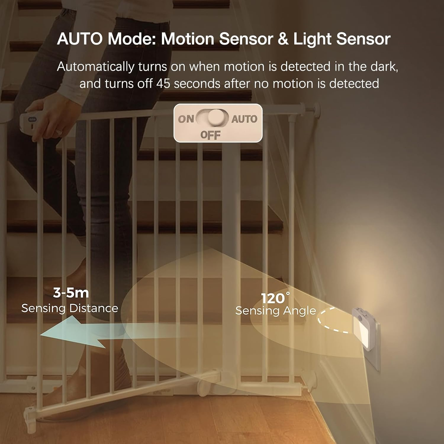 Dimmable Night Light Plug-In, Motion Sensor Plug in to Wall Night Light 3000K 2 Pack with on off Auto Switch Adjustable Brightness for Hallway Bedroom Kids Room image number 6