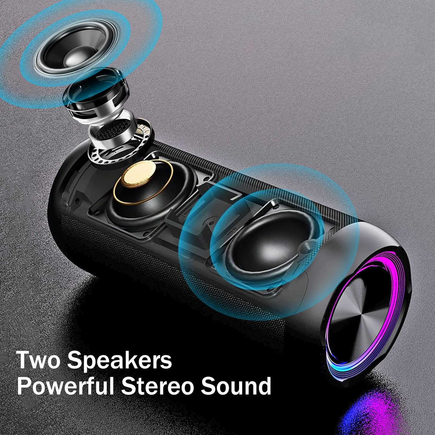 Portable Bluetooth 5.0 Speaker with Deep Bass,Ip66 Waterproof & Dustproof,Rgb Lighting,Aux/Tf Card Support,Type-C Charging,Tws Stereo,Perfect for Home,Outdoors,Cycling,Hiking,Camping&Parties (Black) image number 5