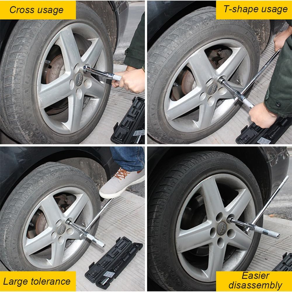Universal Lug Wrench, 4-Way Tire Iron Nut Wrench Set, Cross Wrench with Storage Case Standard Lug Nut Remover Sockets 17Mm/19Mm/21Mm/23Mm for Repair Car Labor Saving Tire Iron Tyre Wrench image number 2