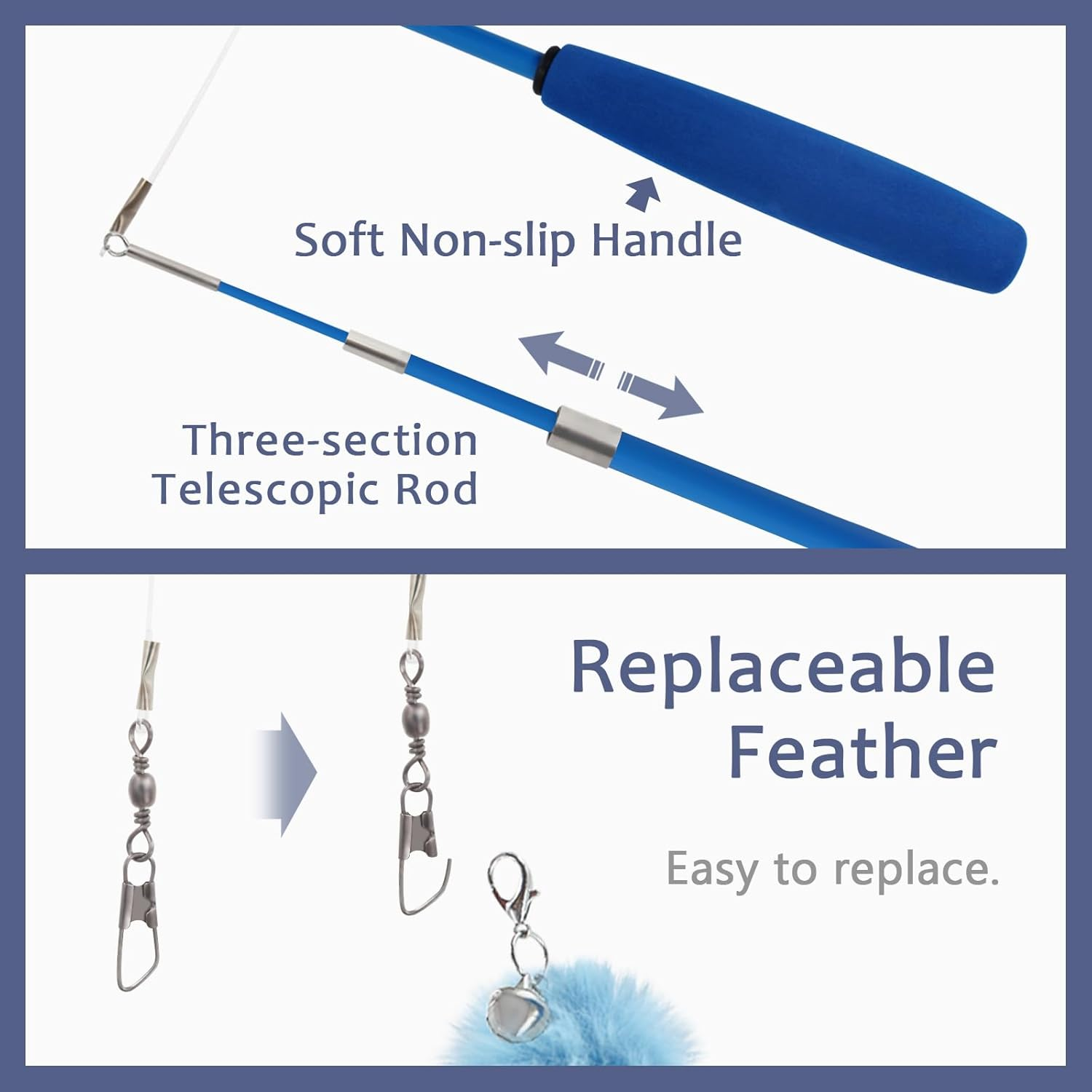 SONGWAY Cat Wand Toys for Indoor Cats - Cat Feather Toys with Retractable Cat Stick and 6 PCS Fairy Cat Teaser Toy Refills, Butterfly Tassel Plush Cat Toys Interactive, Blue Visit the SONGWAY Store image number 4